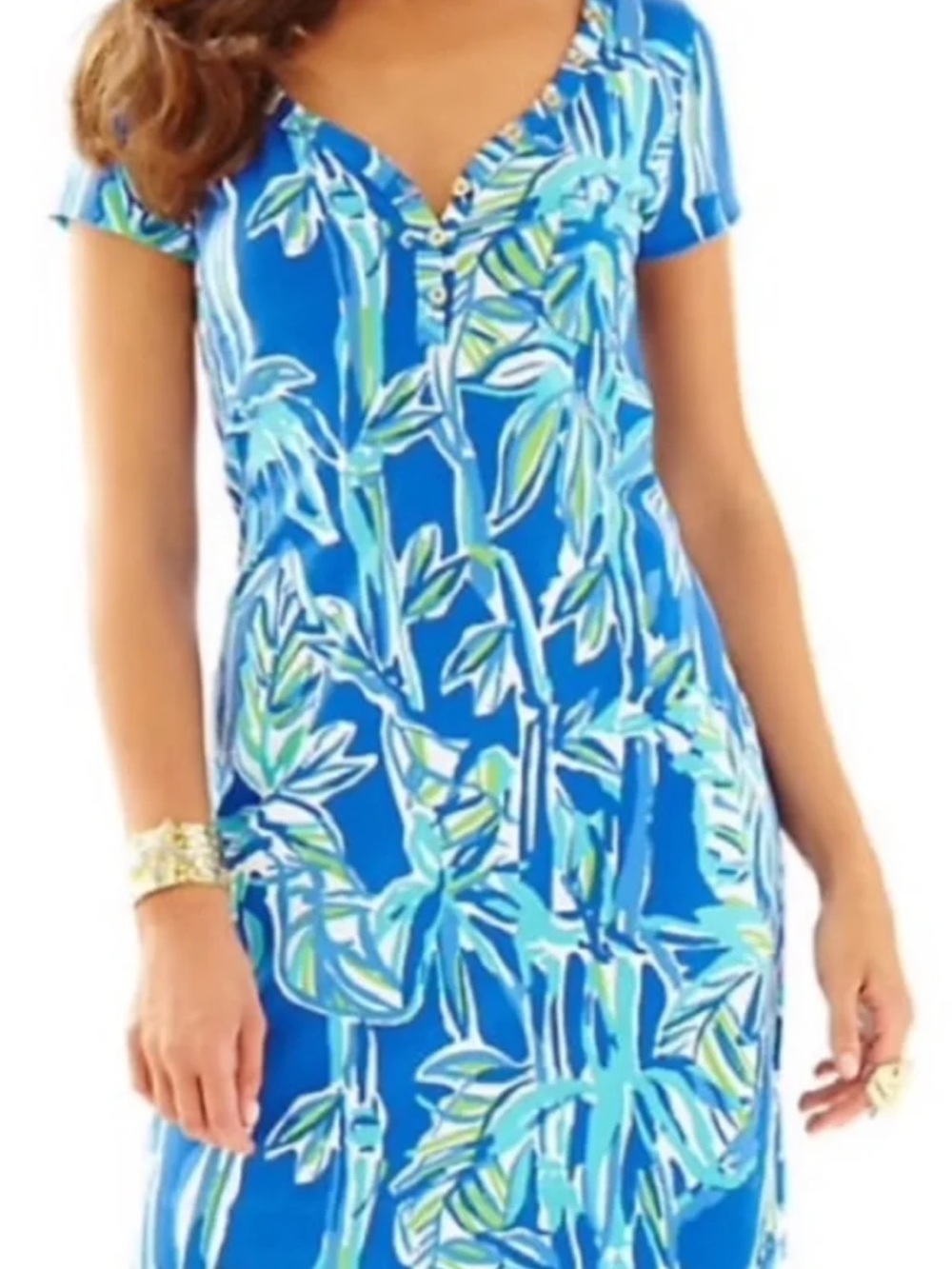 Lilly Pulitzer Palmira Dress in the "Blue Crush Bamboom" print V-neckline